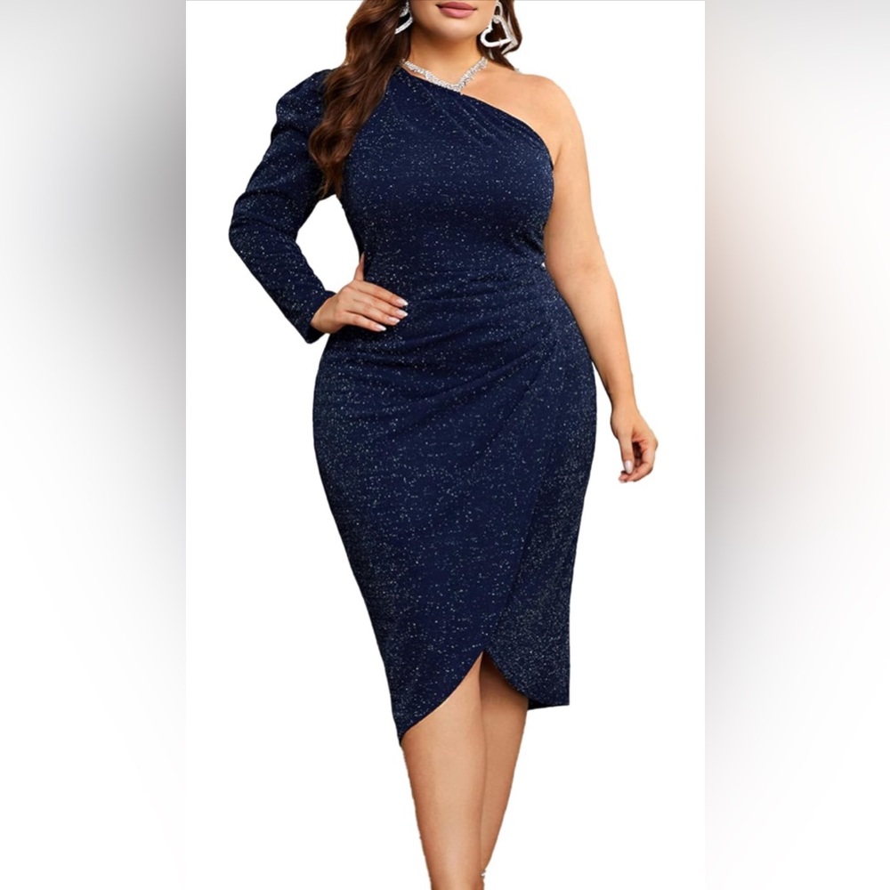 Kim curvy navy blue one shoulder fancy dress